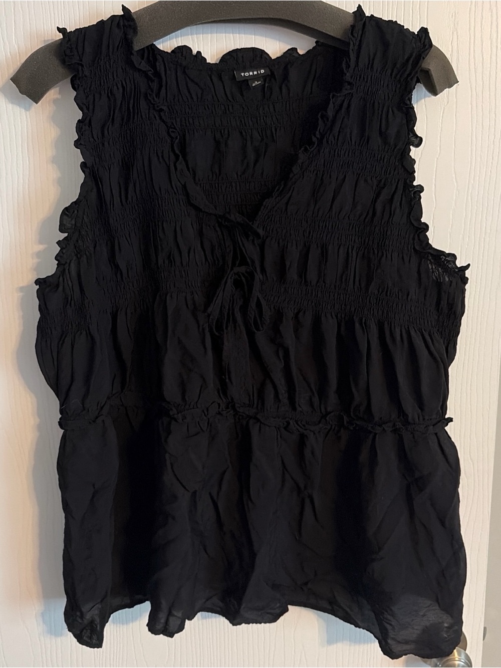 torrid Black Smocked Sleeveless Peplum Camisole with Tie Front Detail